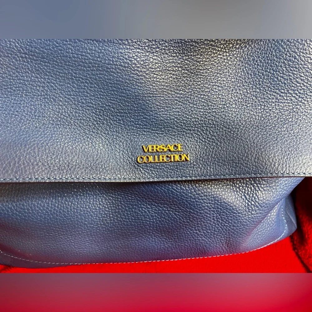 Versace Collection Blue Leather Shoulder Bag - Picture 5 of 8